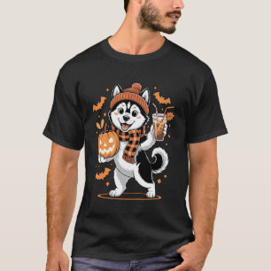 Camiseta Cachorro Husky Siberiano Bebidas de Abóbora Beanie