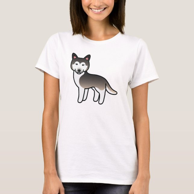 Camiseta Cachorro Husky Siberiano Cartoon Cinza Lobo (Frente)