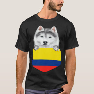 Camiseta Cachorro Husky Siberiano Com A Bandeira Da Colômbi