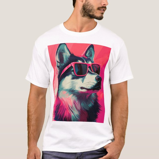 Camiseta Cachorro Husky Siberiano fixe com óculos de sol (Frente)