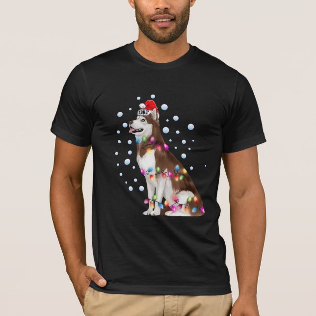 Camiseta Cachorro Husky Siberiano Luz de Natal (Frente)