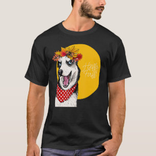 Camiseta Cachorro Husky Siberiano Olá Outono Abóbora Temper