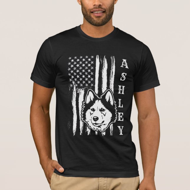 Camiseta Cachorro Husky Siberiano Patriota dos EUA Pet US (Frente)