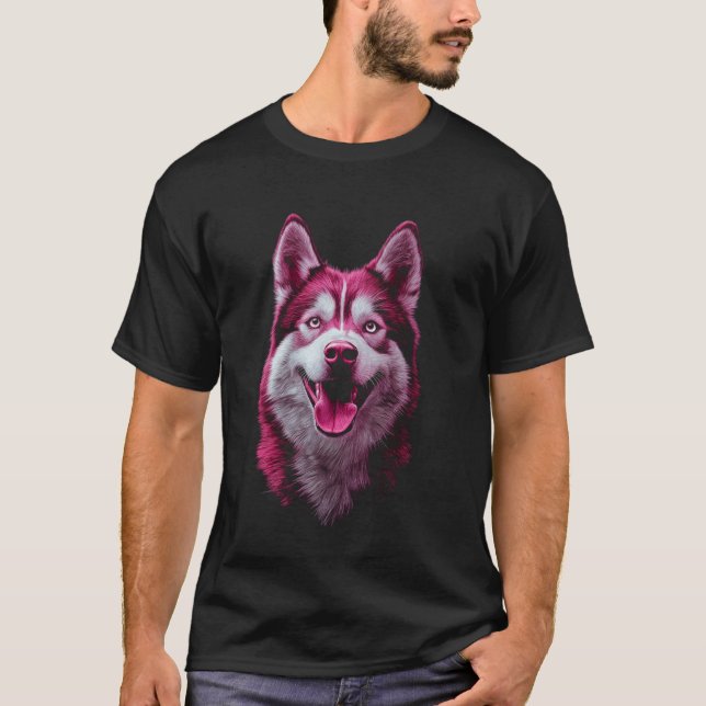Camiseta Cachorro Husky Siberiano Rosa (Frente)