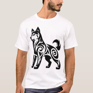 Camiseta Cachorro Husky Tribal Místico Poderoso