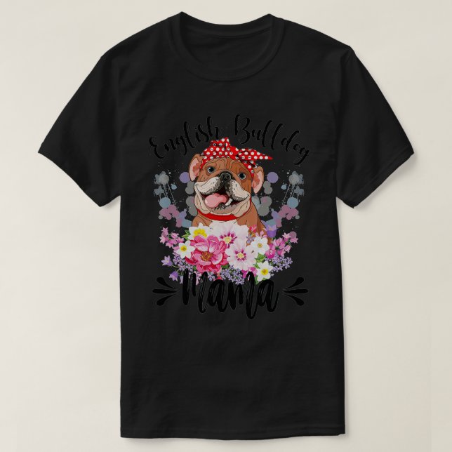 Camiseta Cachorro Inglês Mama Floral Cachorro Bonito Mães M (Frente do Design)