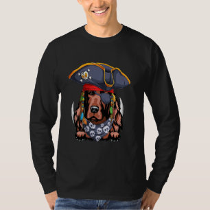 Camiseta Cachorro Irlandês Engraçado No Chapéu Pirata Com D