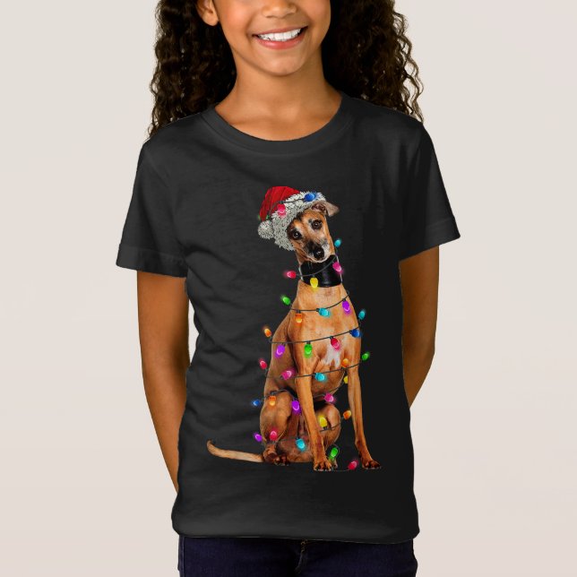 Camiseta Cachorro Italiano Cachorro Árvore de Natal Luzes d (Frente)