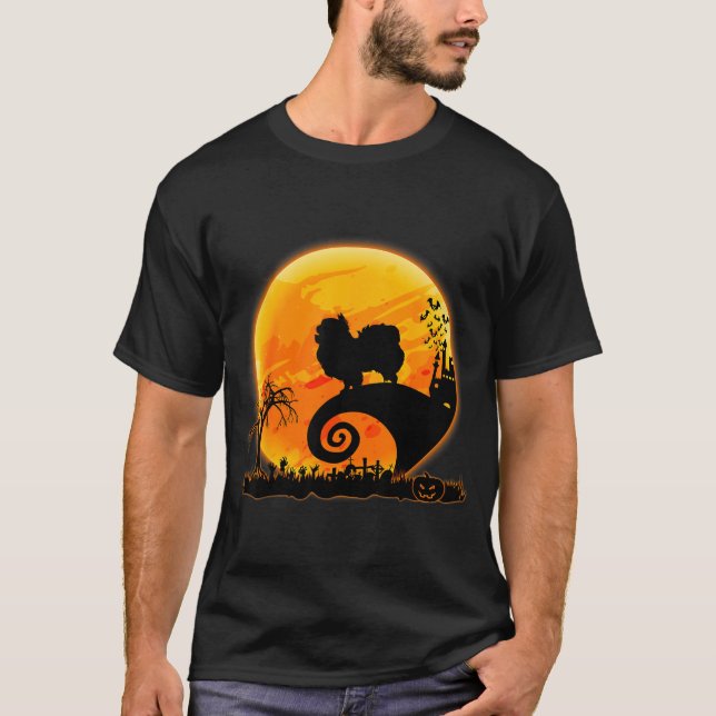 Camiseta Cachorro Japonês Chin E Lua Cachorro Engraçado Hal (Frente)