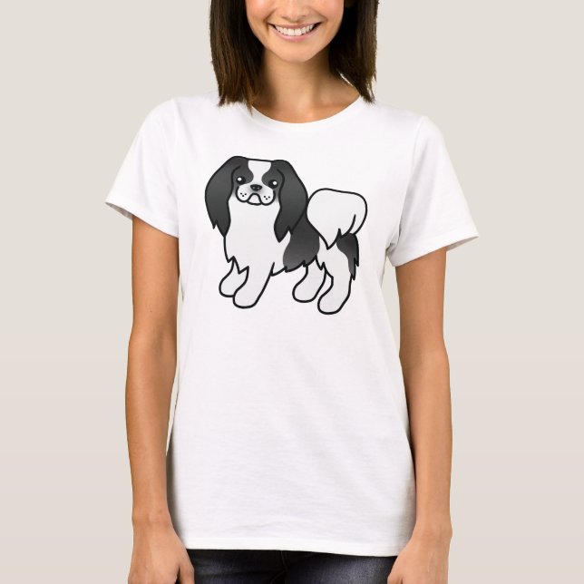 Camiseta Cachorro Japonês Chin Preto E Branco Desenho Fofo (Frente)