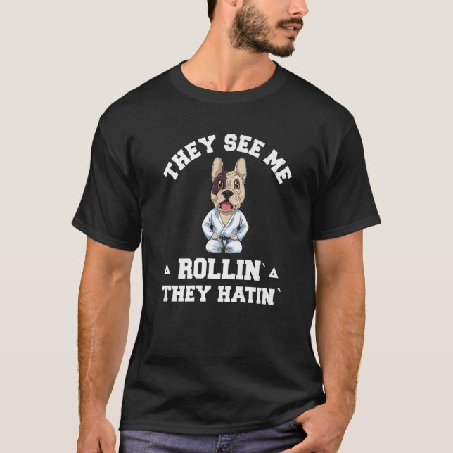 Camiseta Cachorro Jiu Jitsu Rollin BJJ Grappling (Frente)