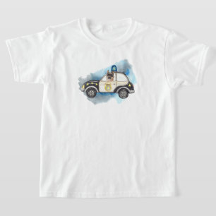 Camiseta Cachorro K-9 Fofo Andando em um Carro da Polícia
