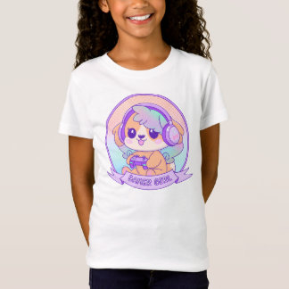 Camiseta Cachorro Kawaii Bonito com Garota Jogadora de Asas