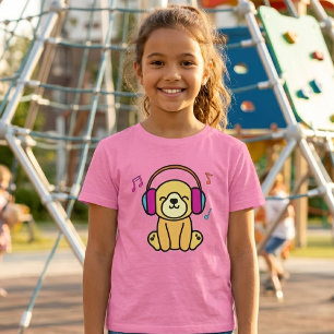 Camiseta Cachorro Kawaii Sorridente com Fones de Ouvido Col