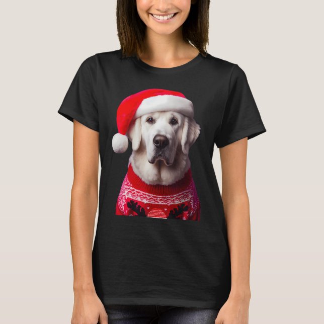Camiseta Cachorro Kuvasz com o dono do Natal de Santa Hat,  (Frente)
