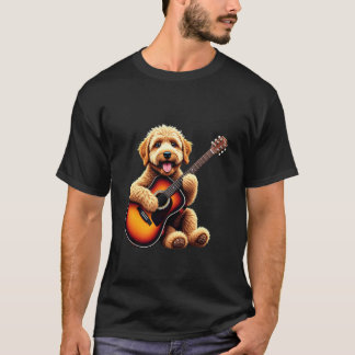 Camiseta Cachorro Labradoodle Engraçado Tocando Guitarra De