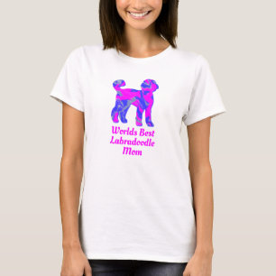 Camiseta Cachorro Labradoodle Silhouette Quente Rosa & Azul