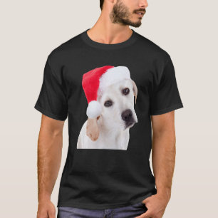 Camiseta Cachorro Labrador Amarelo Fofo Chapéu de Papai Noe
