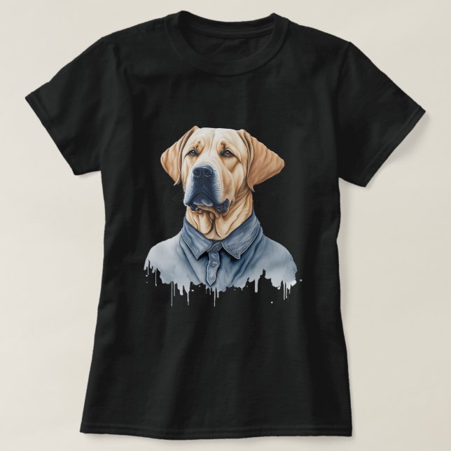 Camiseta Cachorro Labrador Bonito Vestindo Roupas Casuais (Frente do Design)