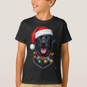 Camiseta Cachorro Labrador Preto de Natal Chapéu do Papai N