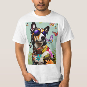 Camiseta Cachorro Legal de Óculos de Sol com Flores & Borbo