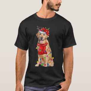 Camiseta Cachorro Luzes Árvore de Natal Retriever Dourado F