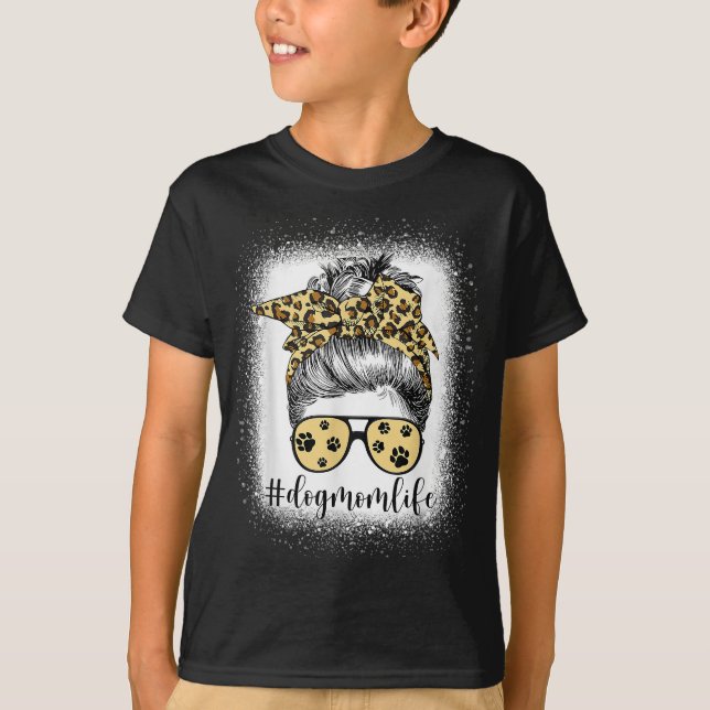 Camiseta Cachorro Mãe Vida Mensagem Bun Bandana Leopard Imp (Frente)
