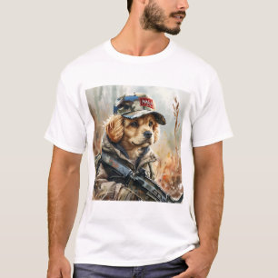 Camiseta Cachorro MAGA legal com arma e camuflagem