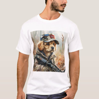 Camiseta Cachorro MAGA legal com arma e camuflagem