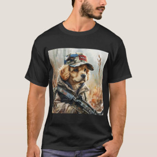 Camiseta Cachorro MAGA legal com arma e camuflagem