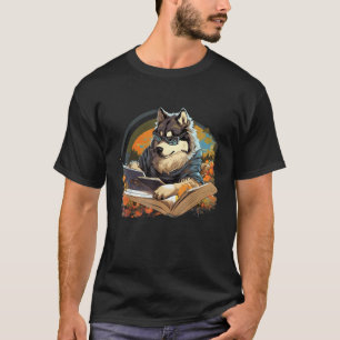 Camiseta Cachorro Malamute do Alasca ao Ar Livre Lendo Livr
