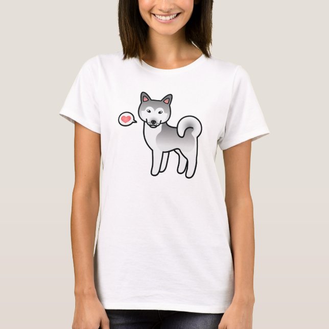 Camiseta Cachorro Malamute do Alasca Cinza e Branco Amor (Frente)