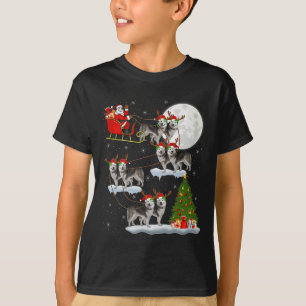 Camiseta Cachorro Malamute do Alasca Papai Noel Trenó Voado