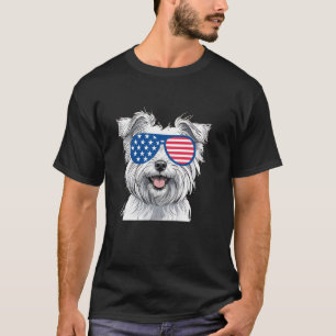 Camiseta Cachorro Maltês Americano Bandeira dos EUA Patriót
