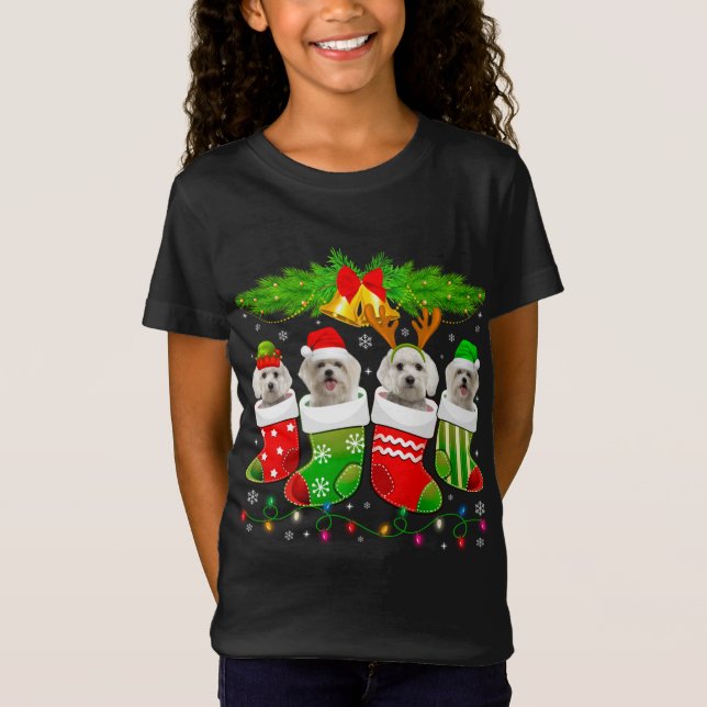 Camiseta Cachorro Maltês Bonito Em Papais noeis De Natal De (Frente)