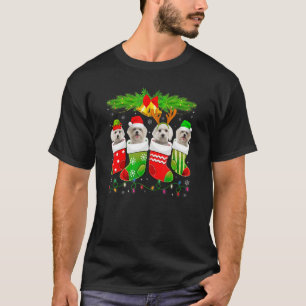 Camiseta Cachorro Maltês Bonito Em Papais noeis De Natal De