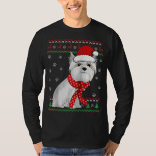 Camiseta Cachorro Maltês Bonito Sueco de Natal Feio Santa H