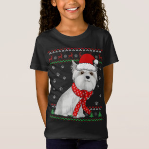 Camiseta Cachorro Maltês Bonito Sueco de Natal Feio Santa H