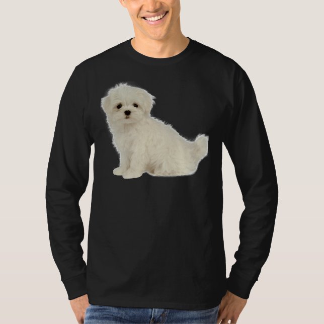 Camiseta Cachorro Maltês Cachorro Branco Longo Revestido Pu (Frente)