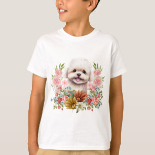 Camiseta Cachorro Maltês com Flores, Cachorro Maltês