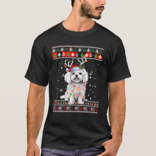 Camiseta Cachorro Maltês de Natal Feio Puppy Xmas Paja