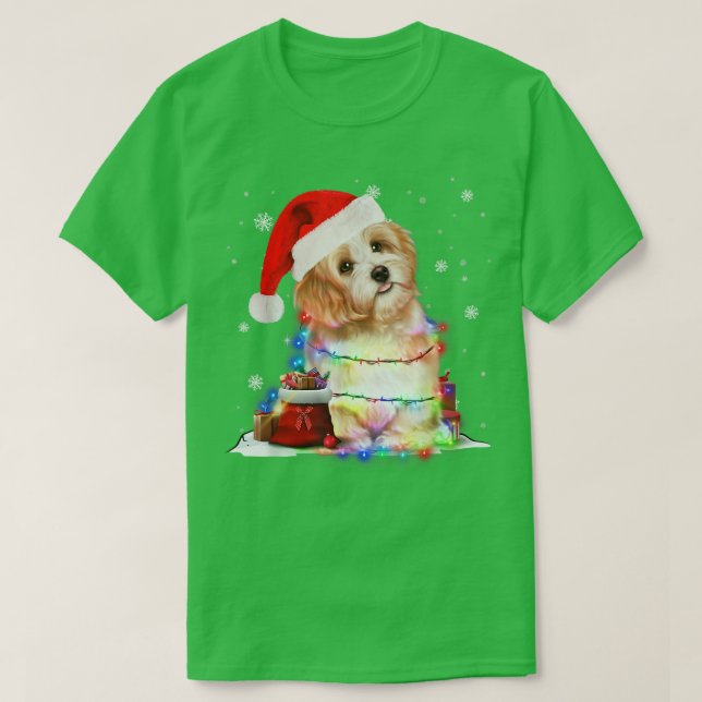 Camiseta Cachorro Maltês Engraçado Árvore de Natal Luz Xmas (Frente do Design)