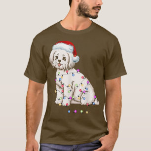 Camiseta Cachorro Maltês Figurino Santa Hat Xmas Light