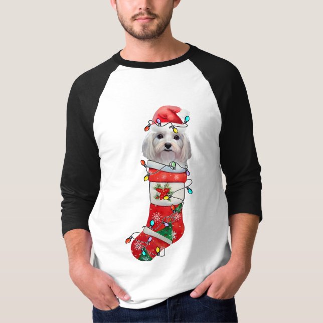Camiseta Cachorro Maltês giro Natal, Xmas Cachorro Maltês (Frente)