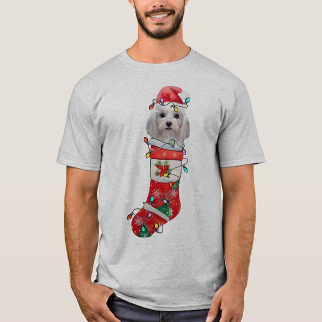 Camiseta Cachorro Maltês giro Natal, Xmas Cachorro Maltês (Frente)