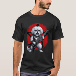 Camiseta Cachorro Maltês Guitarra Heavy Metal Amante de Cac