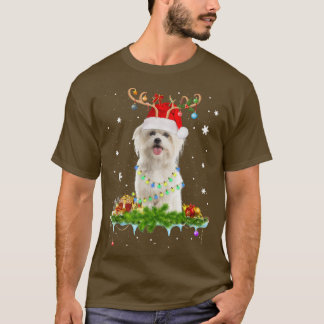 Camiseta Cachorro Maltês Papais noeis das Luzes de Natal Re