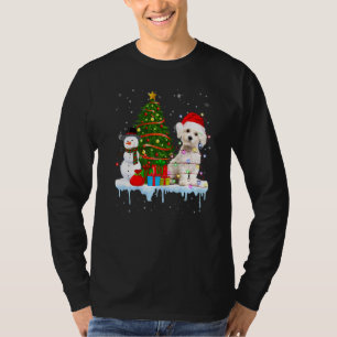 Camiseta Cachorro Maltês Papais noeis Luz Hata Em Neve Chri
