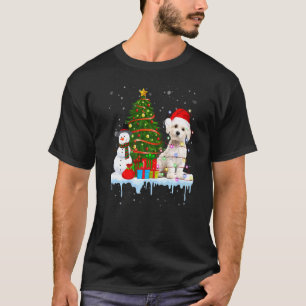 Camiseta Cachorro Maltês Papais noeis Luz Hata Em Neve Chri