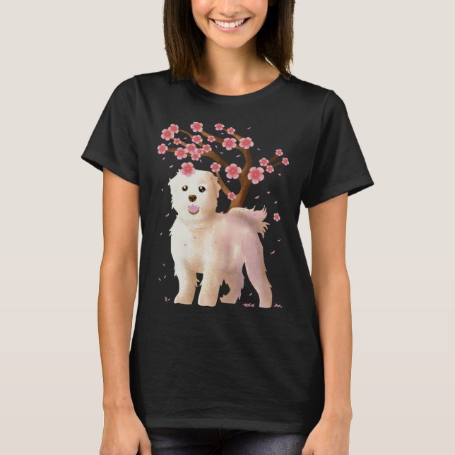 Camiseta Cachorro Maltês Sakura Cereja Flor Flor (Frente)